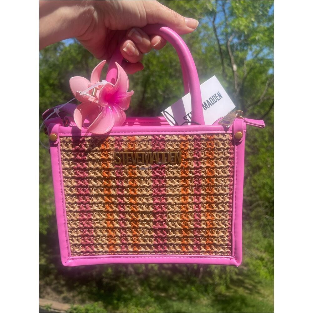 Steve Madden Pink Woven Straw Mini Tote Crossbody Bag - 2 strap options